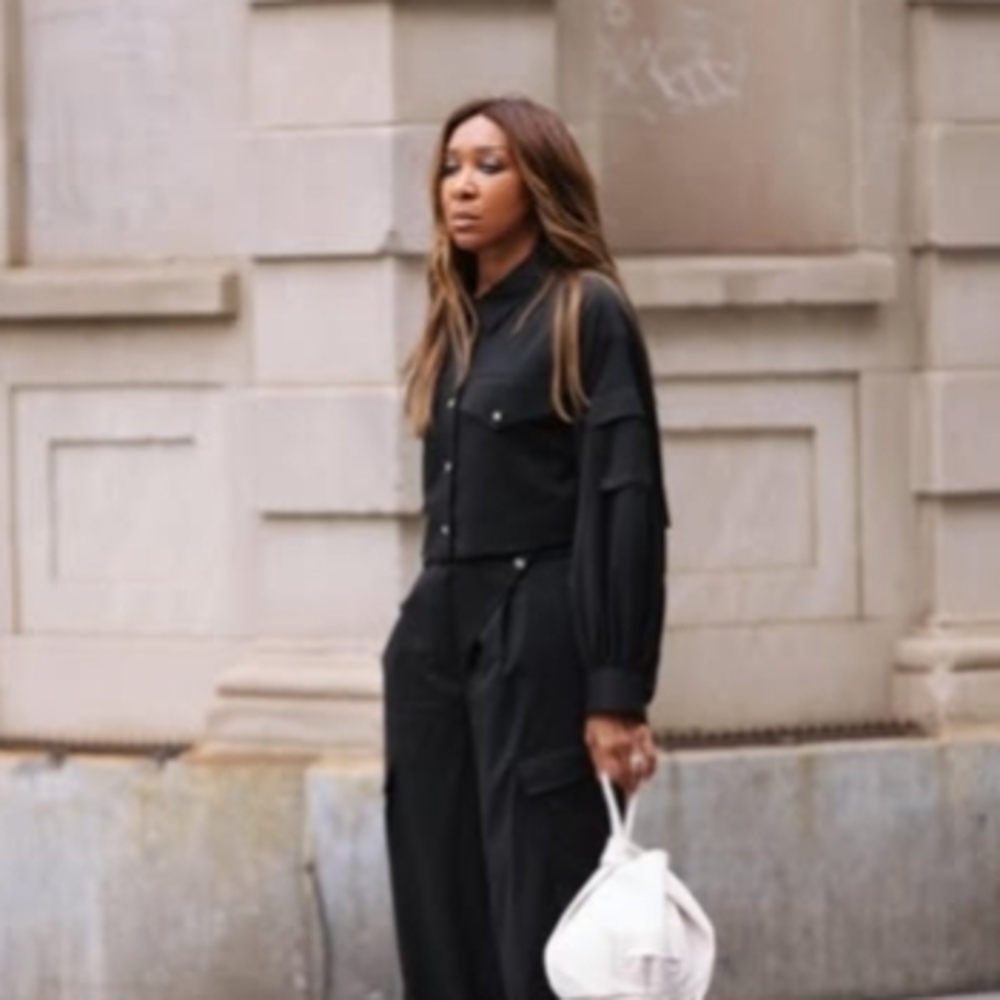 NWT The Drop x @KarenBritChick Black Asymmetric Wide-Leg Cargo Pants Size Small